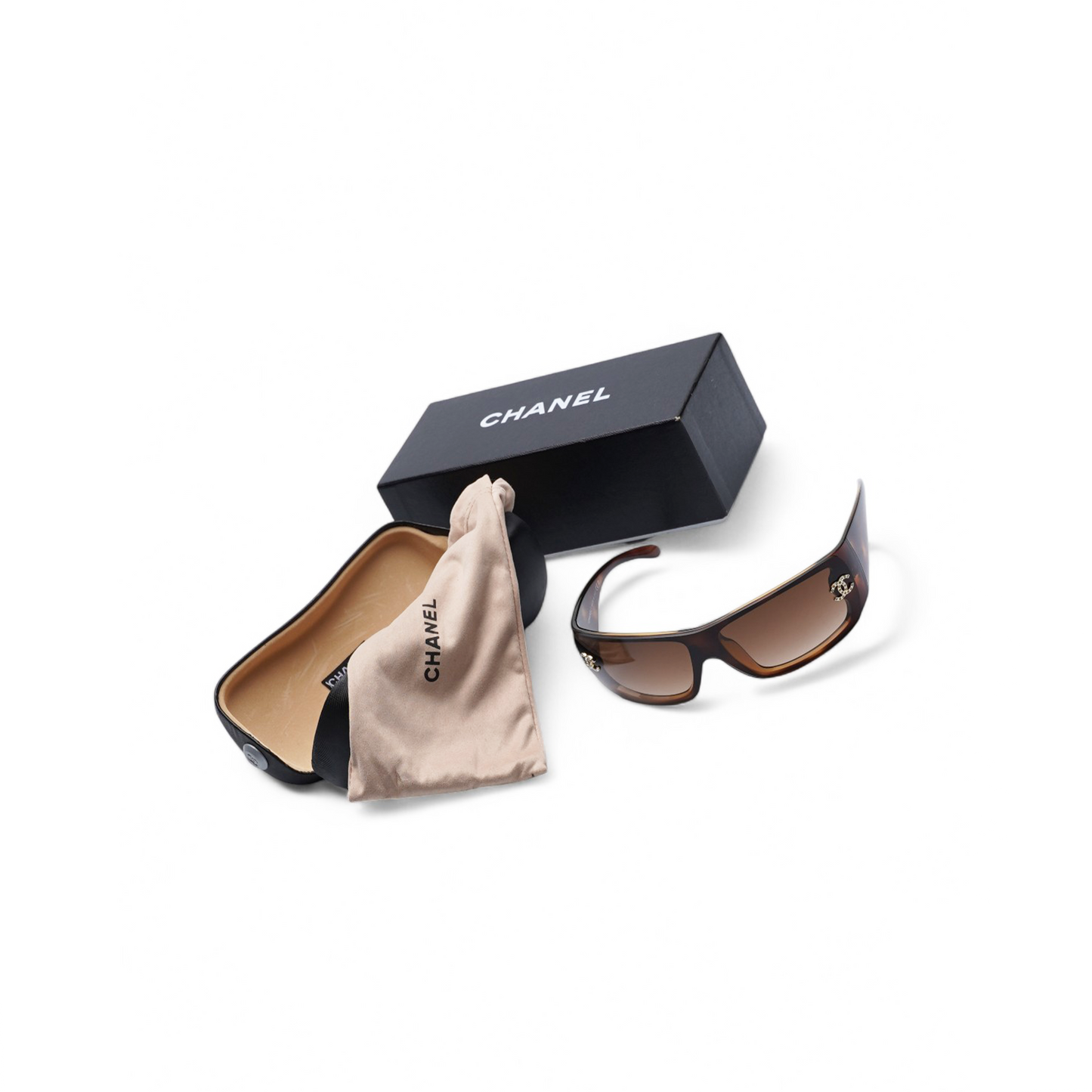 Chanel Diamante Wraparound Sunglasses in Tortoiseshell Brown/Gold