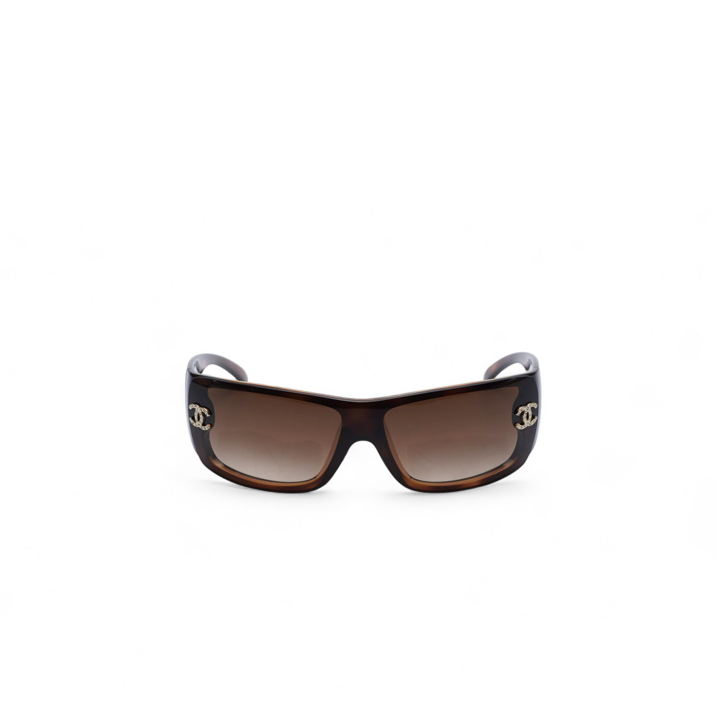 Chanel Diamante Wraparound Sunglasses in Tortoiseshell Brown/Gold