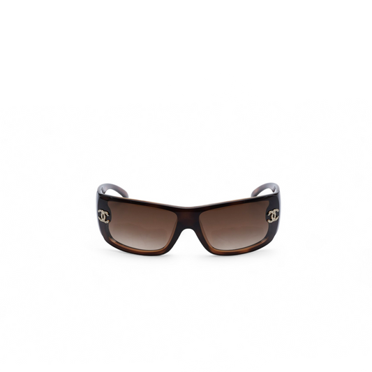 Chanel Diamante Wraparound Sunglasses in Tortoiseshell Brown/Gold