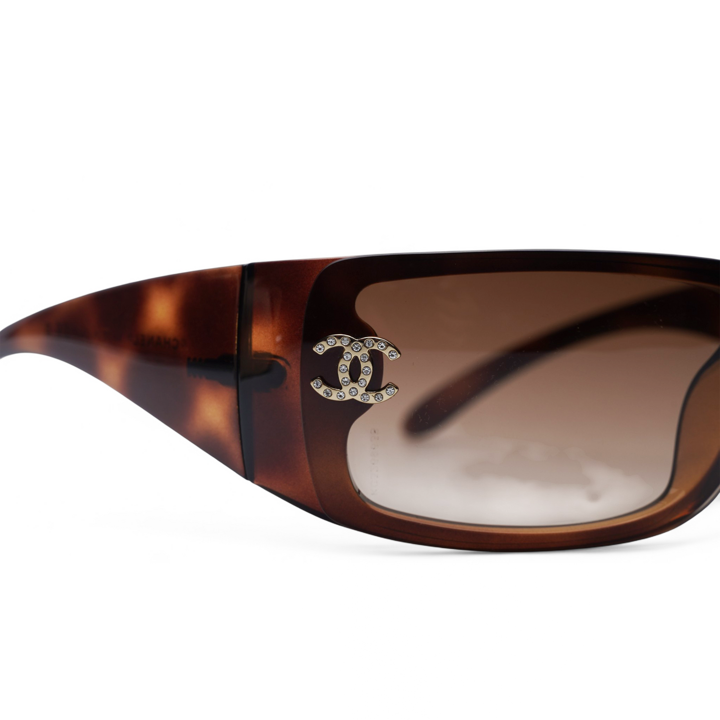 Chanel Diamante Wraparound Sunglasses in Tortoiseshell Brown/Gold