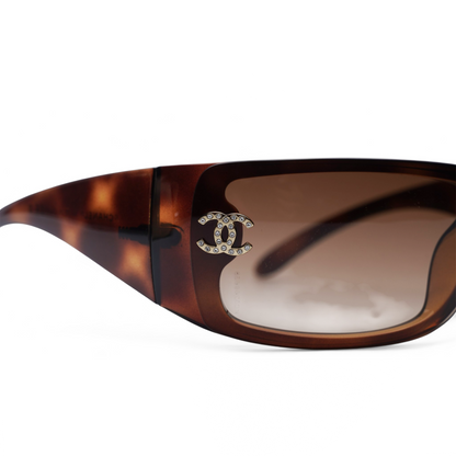 Chanel Diamante Wraparound Sunglasses in Tortoiseshell Brown/Gold