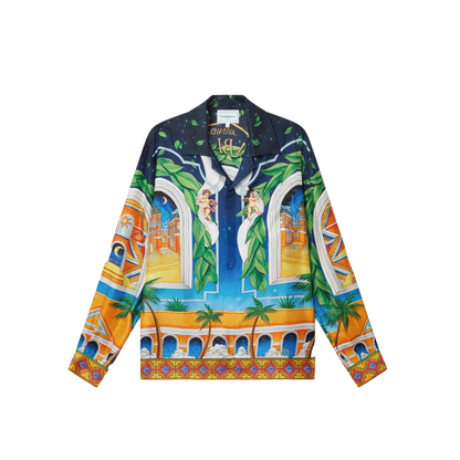 Casablanca Maison D'Ete Cuban Collar Long Sleeve Silk Shirt Multicolour