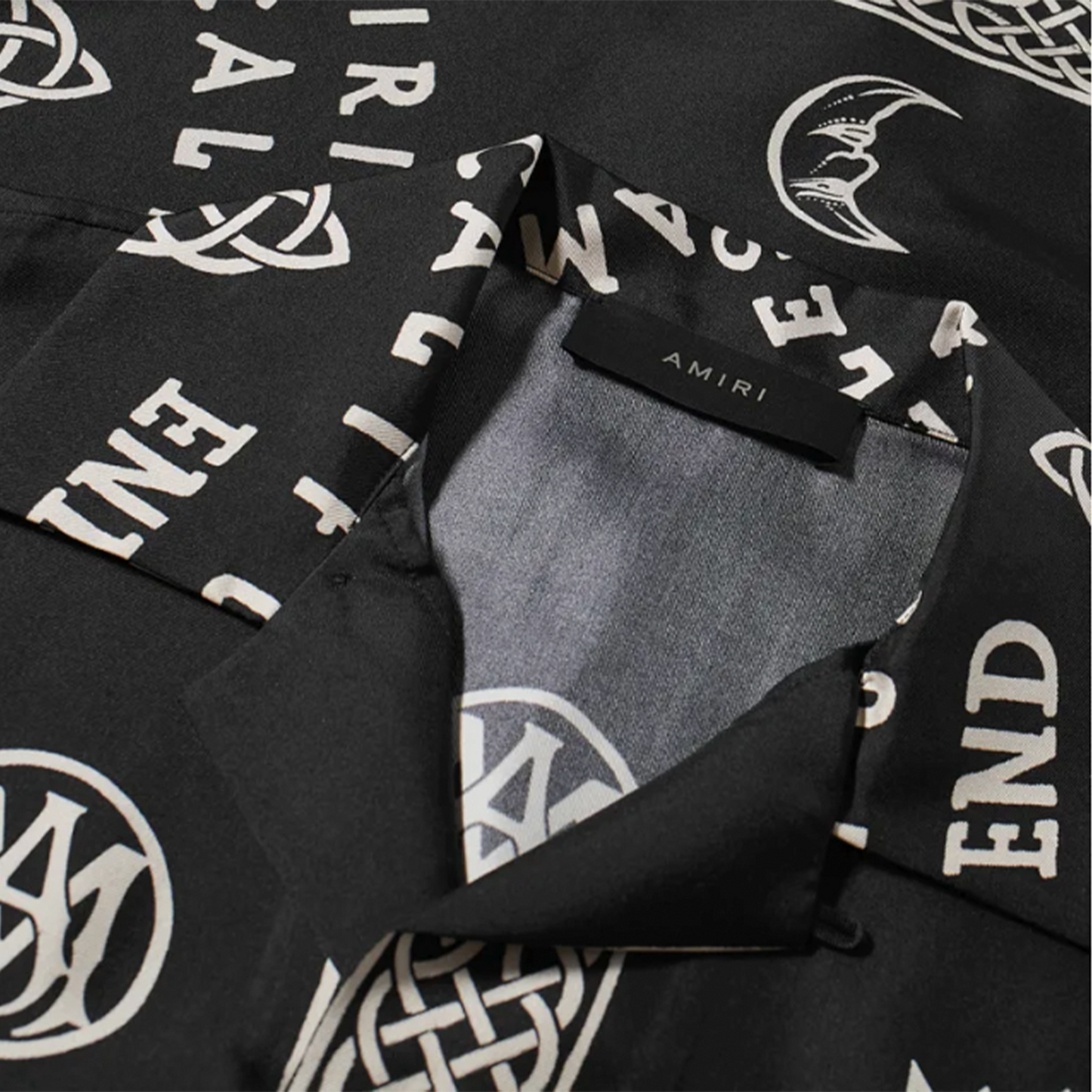 Amiri Ouija Board Silk Bowling Shirt Black