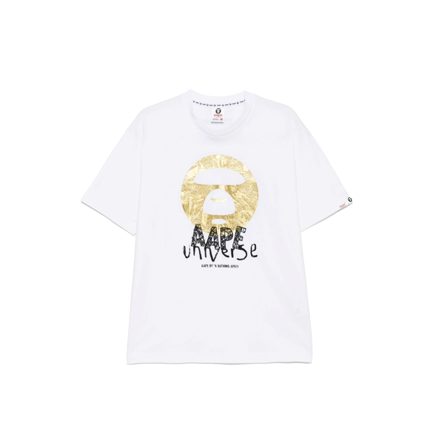 AAPE by A Bathing Ape Universe Gold Moonface Logo Print T-shirt White