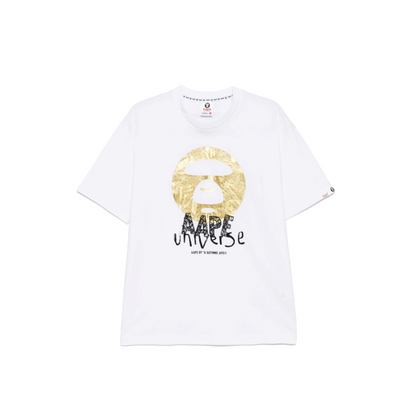 AAPE by A Bathing Ape Universe Gold Moonface Logo Print T-shirt White