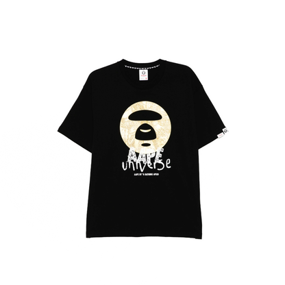 AAPE by A Bathing Ape Universe Gold Moonface Logo Print T-shirt Black