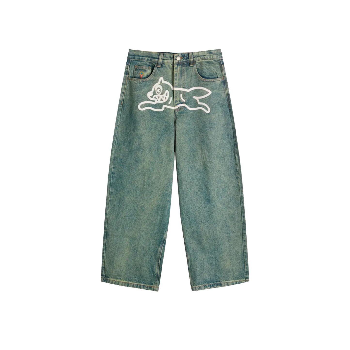 ICECREAM Running Dog Triple Scoop Wide Denim Jeans Vintage Wash Blue