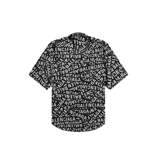 Balenciaga All Over Logo Short Sleeve Shirt Black/Grey