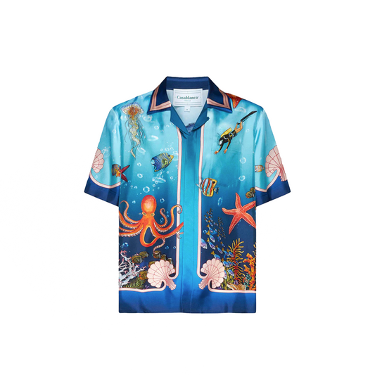 Casablanca Fond Marin Short Sleeve Silk Shirt