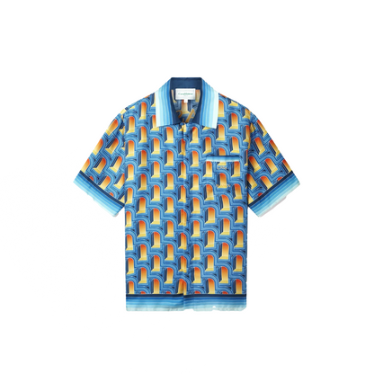 Casablanca L'arche De Nuit Cuban Collar Short Sleeve Silk Shirt