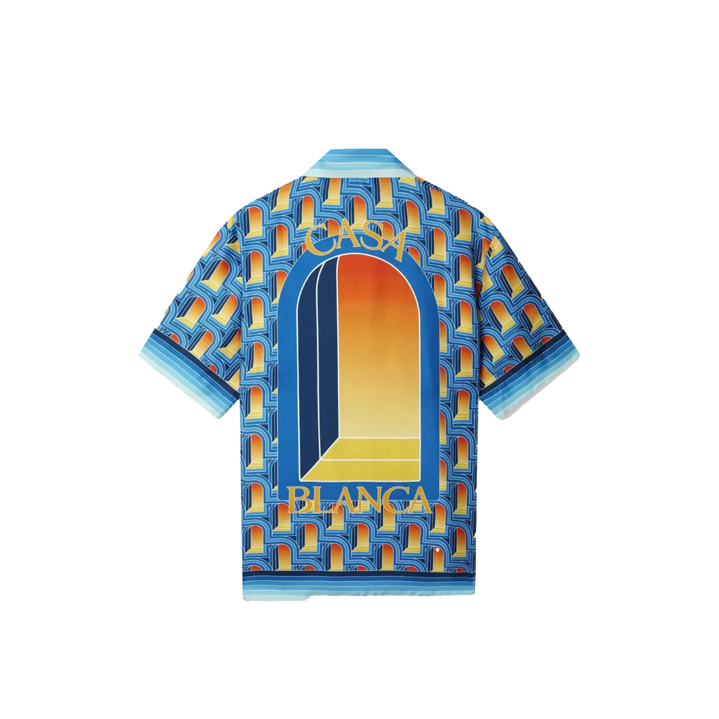 Casablanca L'arche De Nuit Cuban Collar Short Sleeve Silk Shirt