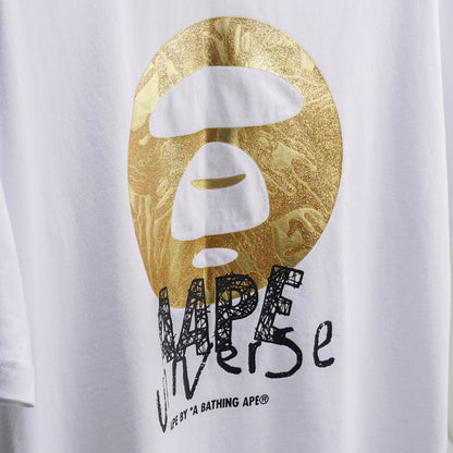 AAPE by A Bathing Ape Universe Gold Moonface Logo Print T-shirt White