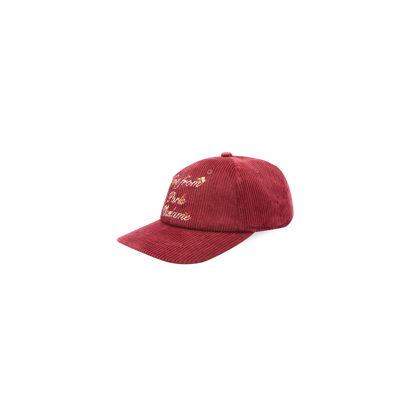 Drôle de Monsieur Presented by END. Embroidered Slogan Corduroy Cap Bordeaux